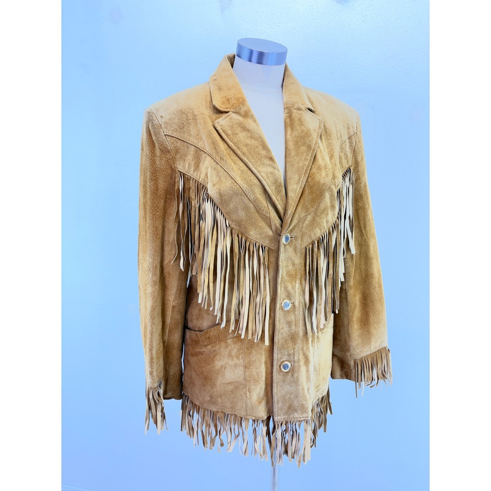 Vintage Tan Suede Leather Fringe Western Jacket Cowgirl Korea M